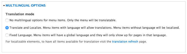 Translate menu options
