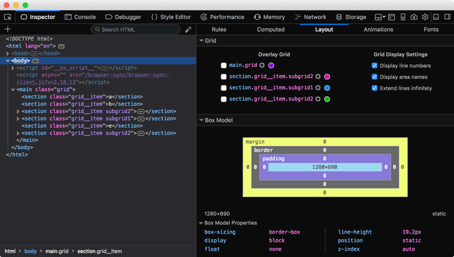 Firefox DevTools layout panel