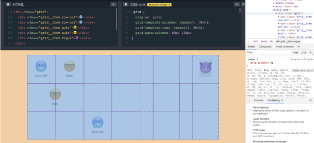 Box placed outside the explicit grid, causing the generation of implicit grid columns to accommodate it