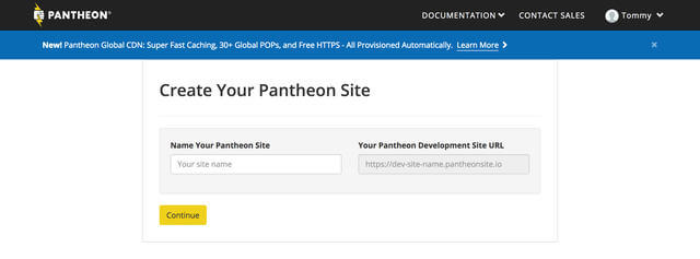 Create new site on Pantheon