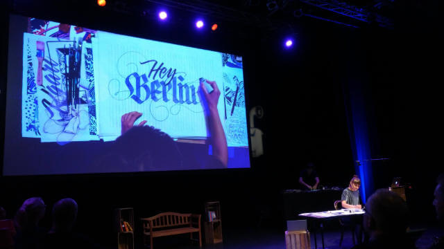 Gemma O'Brien live lettering on stage