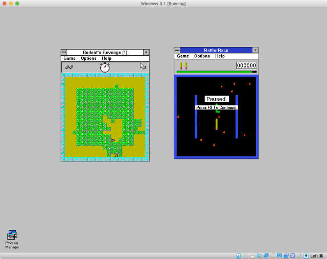 RattlerRace and Rodent's Revenge on my virtual Windows 3.1