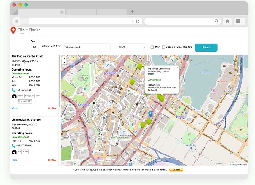 Clinic Finder map page