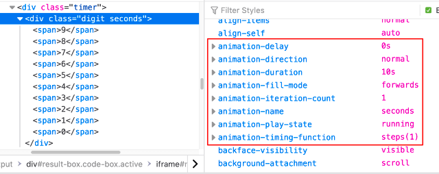 Animation properties in DevTools