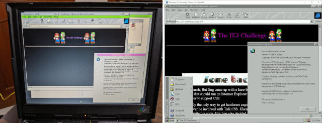 IE3 challenge website on IE3 for Windows 3.1 and Windows 95