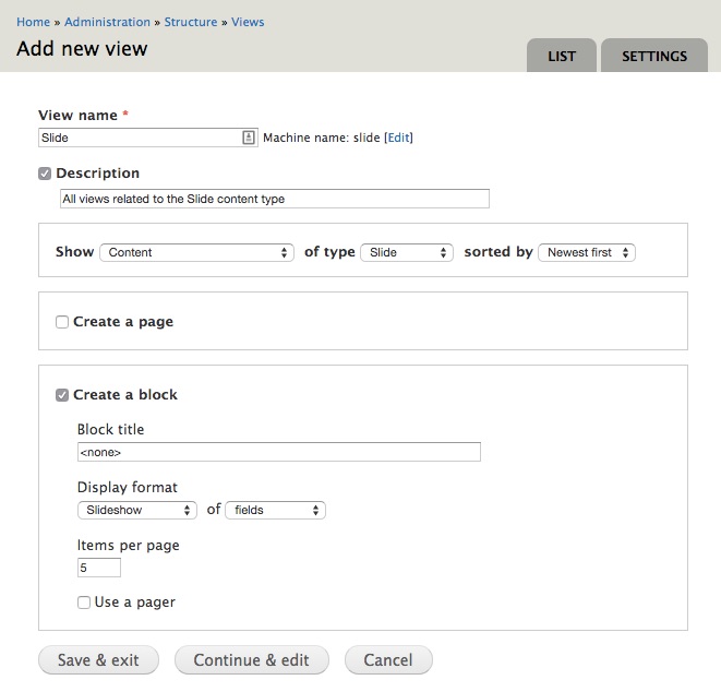 Create slide view