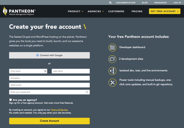 Register page on Pantheon